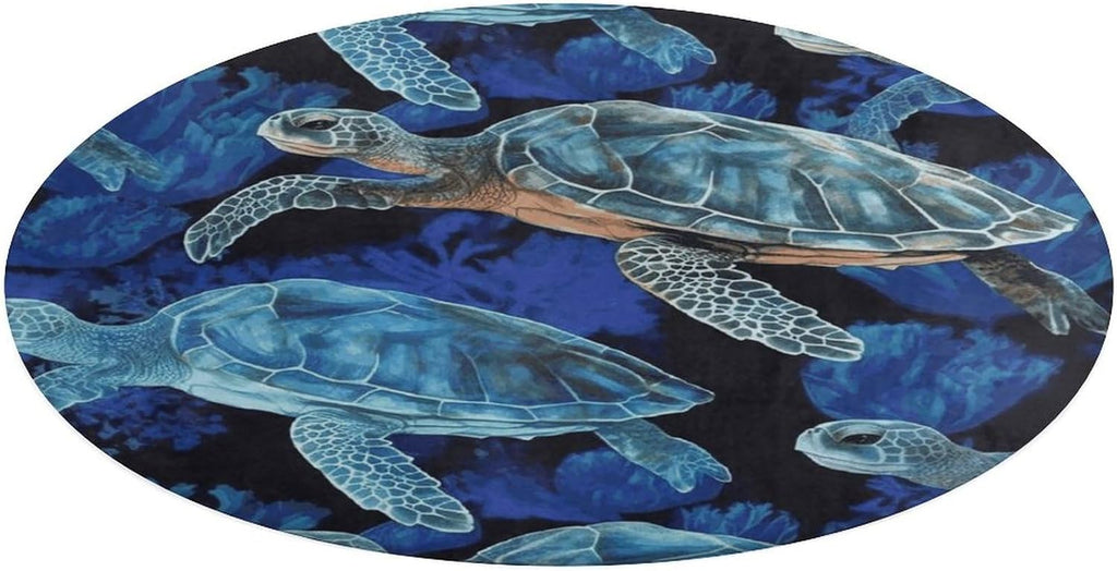 Blue Sea Turtle in Ocean Coral Velvet Round Floor Mat Non-Slip Bath Rug Floor Covering for Bathroom Vanity Guest Suite & Vacation Home