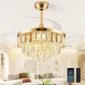 TXCSLY 48' Fandelier Ceiling Fan with Light, Crystal Chandelier Fan with Retractable Blades Dimmable Crystal Ceiling Fan Chandelier for Bedroom Living Room Dining Room-Gold