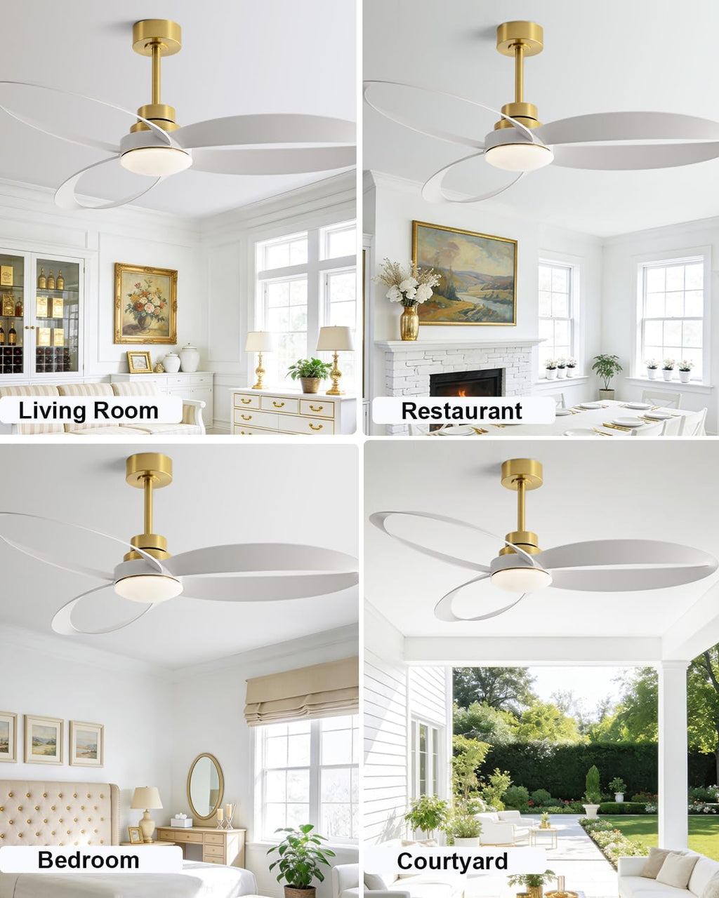 52' Ceiling Fan with Lights and Remote,Modern Ceiling Fan Gold, 6 Speed, Reversible, 3000k-6000k LED, Quiet DC Motor for Indoor Outdoor Bedroom Living Room Patio