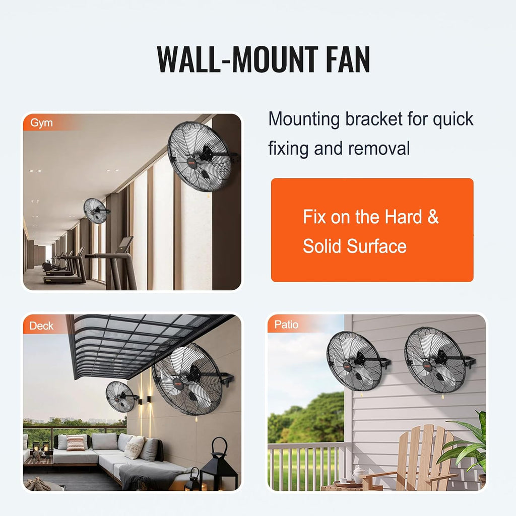 VEVOR 18 Inch Industrial Wall Mount Fan 2PCS, High Velocity 4000 CFM with 3-Speed Manual Control & 360° Tilt Adjustment, for Indoor Use, Warehouse, Workshop, Basement, and Commercial Spaces