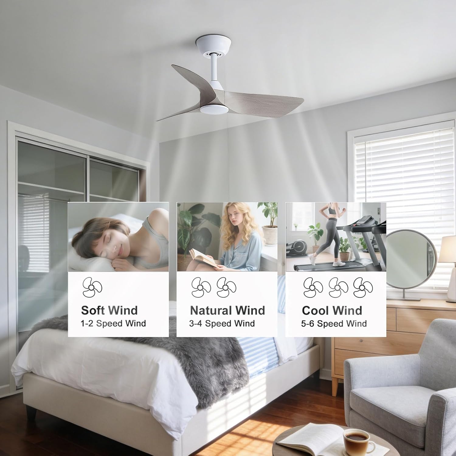 30 Inch Small Ceiling Fan No Light with Remote, White Gray Blades | 30 inch small ceiling fans without light. 6 speeds reversible DC motor timer for bedroom kitchen small room covered patio