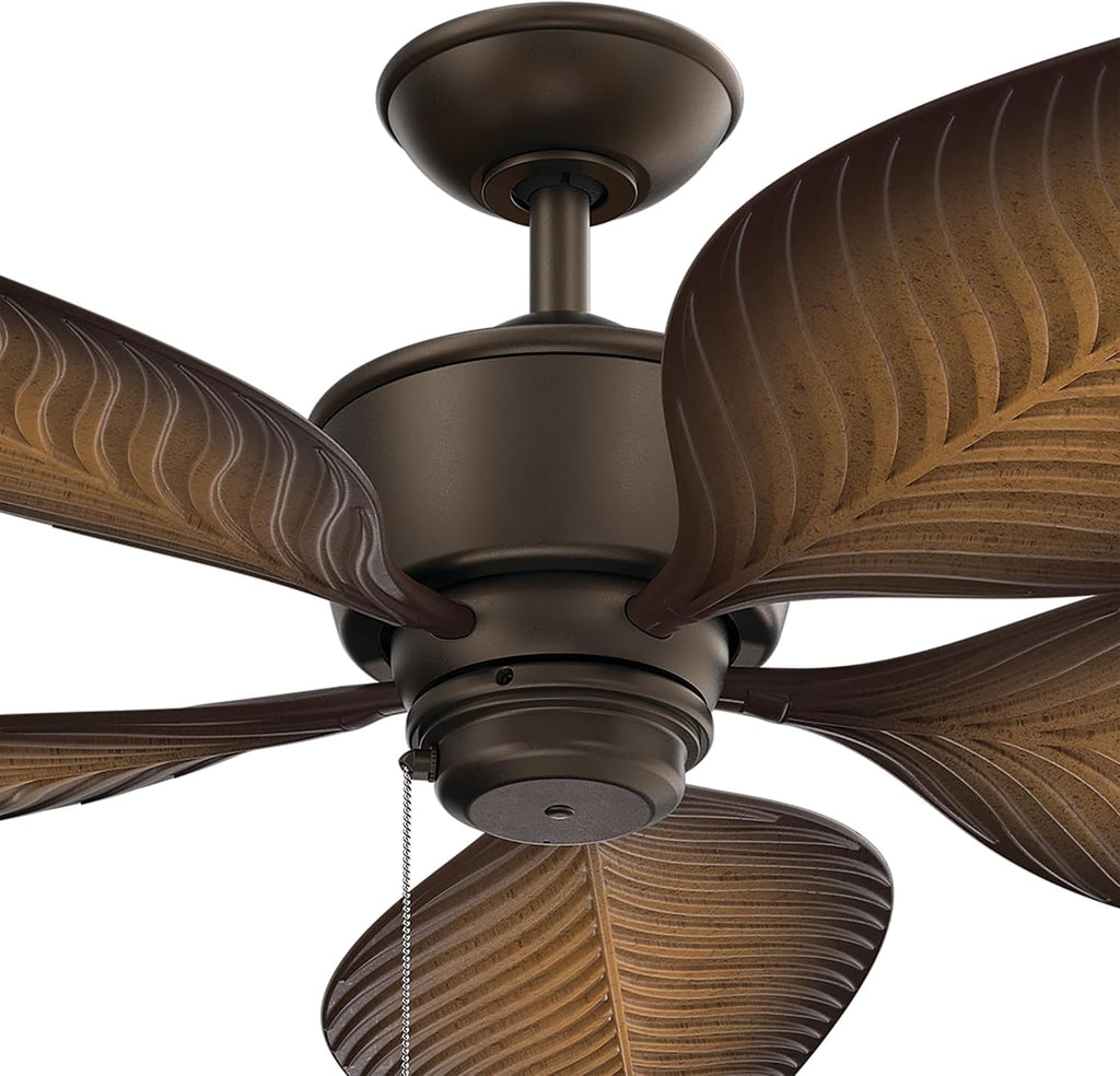 Kichler Nani 56 in Outdoor Ceiling Fan Weather+ 5 Blade AC Motor with Pull Chain in Satin Natural Bronze and Ivory with Walnut Blades for Covered Patios, 310095SNB