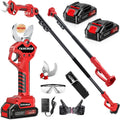 2-in-1 Pole Pruning Shears,1.6' Cutting Diameter, Cordless Electric Pruning Shears with Extension Pole,2×2.0Ah Battery Powered Pruner for Tree Trimming (2 Set Blades&Battery Charger Included)