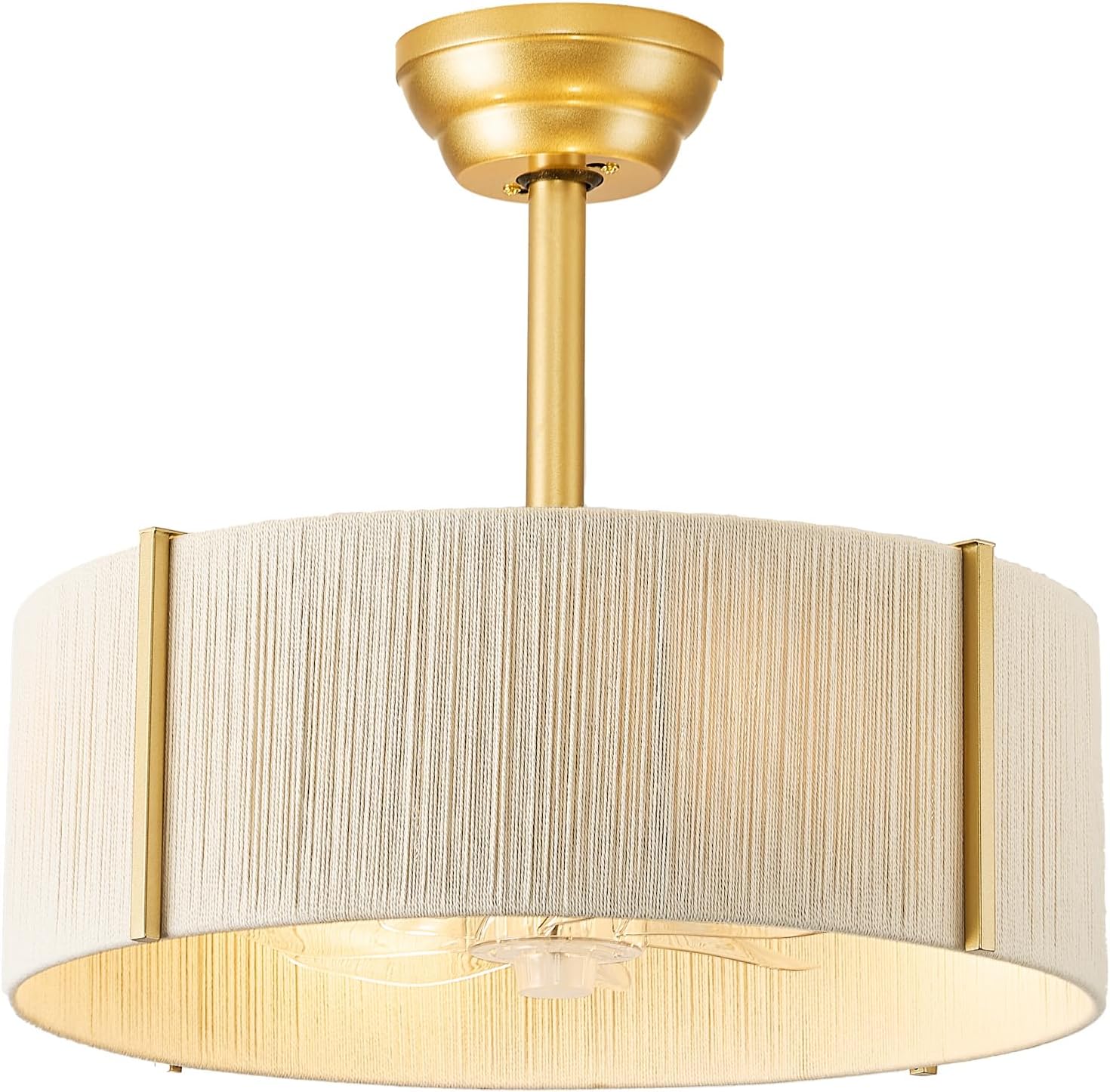 Boho Fandelier Ceiling Fan with Light, Rattan Caged Ceiling Fan with Light and Remote Control, Gold Chandelier Fan for Bedroom, Living Room,Kitchen,Foyer(20 Inch, 6 Speed, Timing,Adjustable Height)