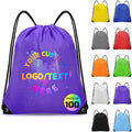Grneric Custom Drawstring Bags Bulk 10/20/50/100/200 Pack, Promotional Items With Your Logo Personalized String Backpack for Gym, Sport, Travel, Purple