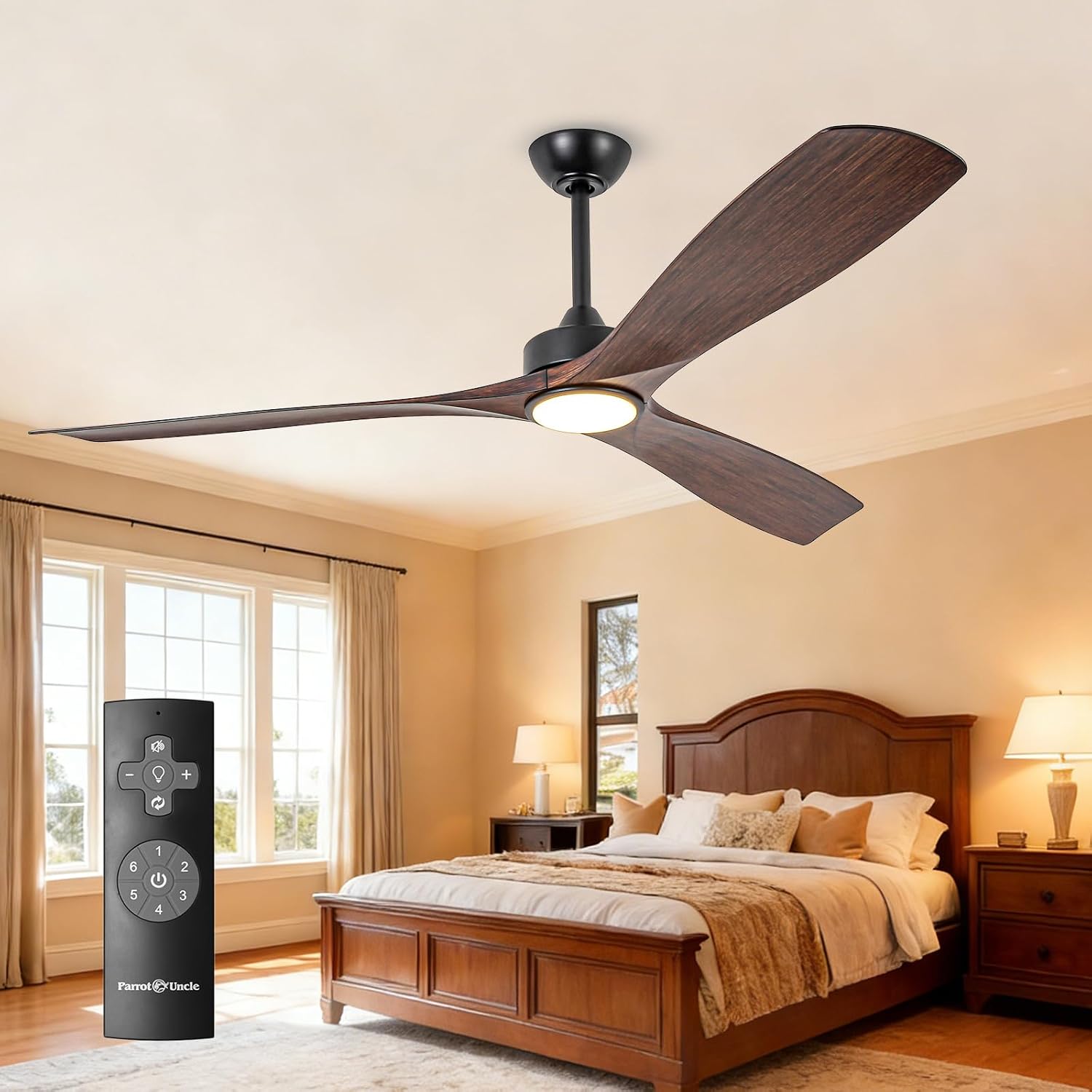 Ceiling Fans with Lights and Remote 60 Inch Outdoor Ceiling Fans for Patios Bedroom, Farmhouse Low Profile Chandelier Ceiling Fan with 6-Speed Reversible DC Motor, Dimmable, Ventilador de Techo