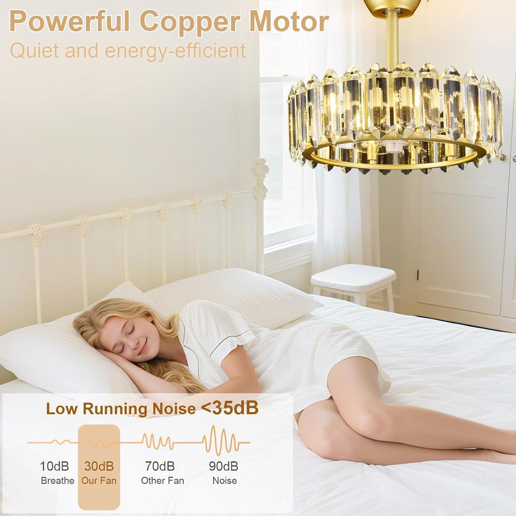 Depuley Bedroom Ceiling Fan with Lights: 18' Gold Chandelier Small Fan with Remote Control - Modern Crystal Fandelier for Girl's Bedroom Living Room Nursery (G9 Bulbs Not Included)