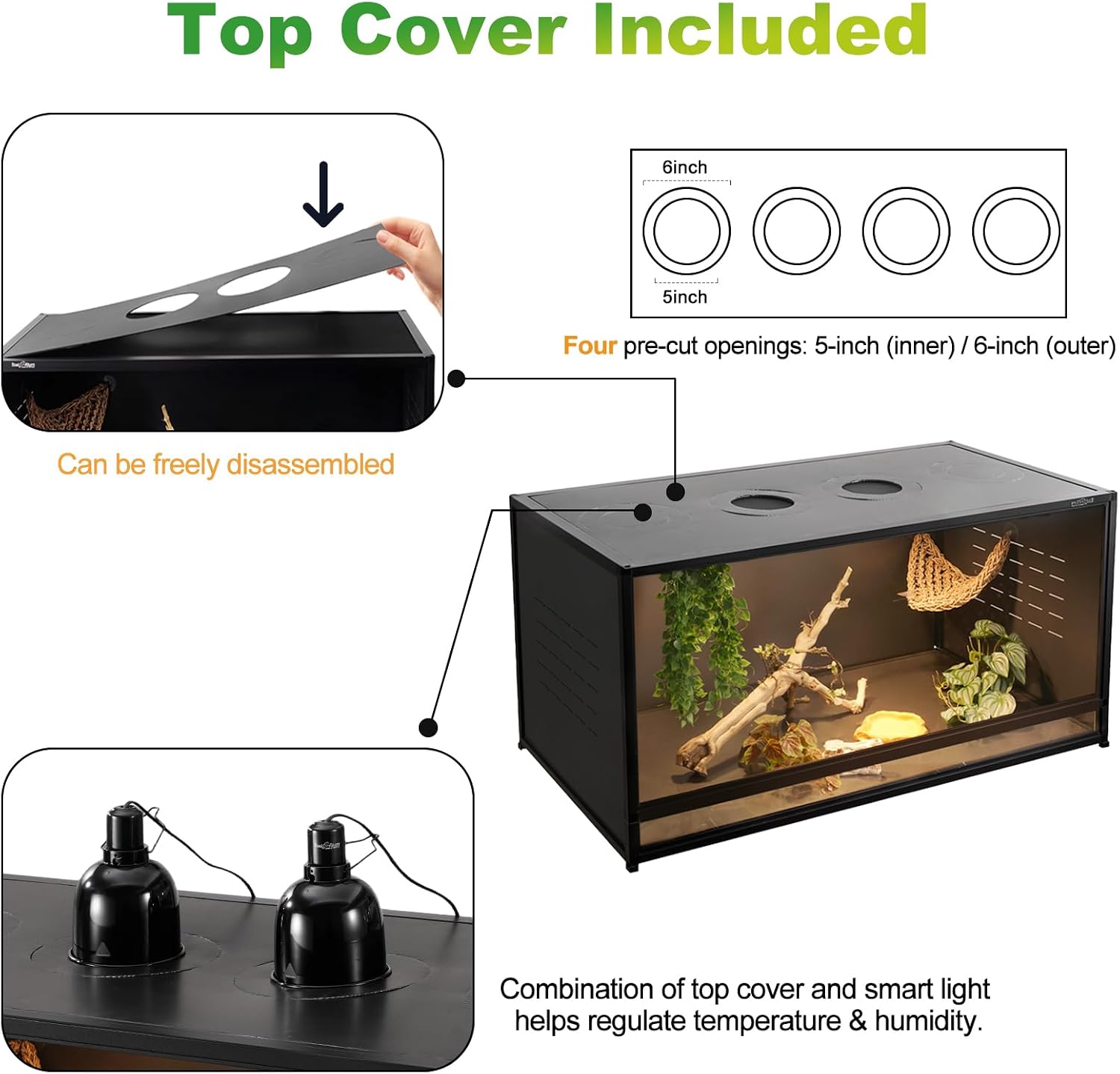 Reptile Tank 230 Gallon, 48'x24'x46' Large Reptile Enclosure for Bearded Dragon and Ball Python, Extra Tall Snake Terrarium with Front Opening Tempered Glass Door, Combination Lock
