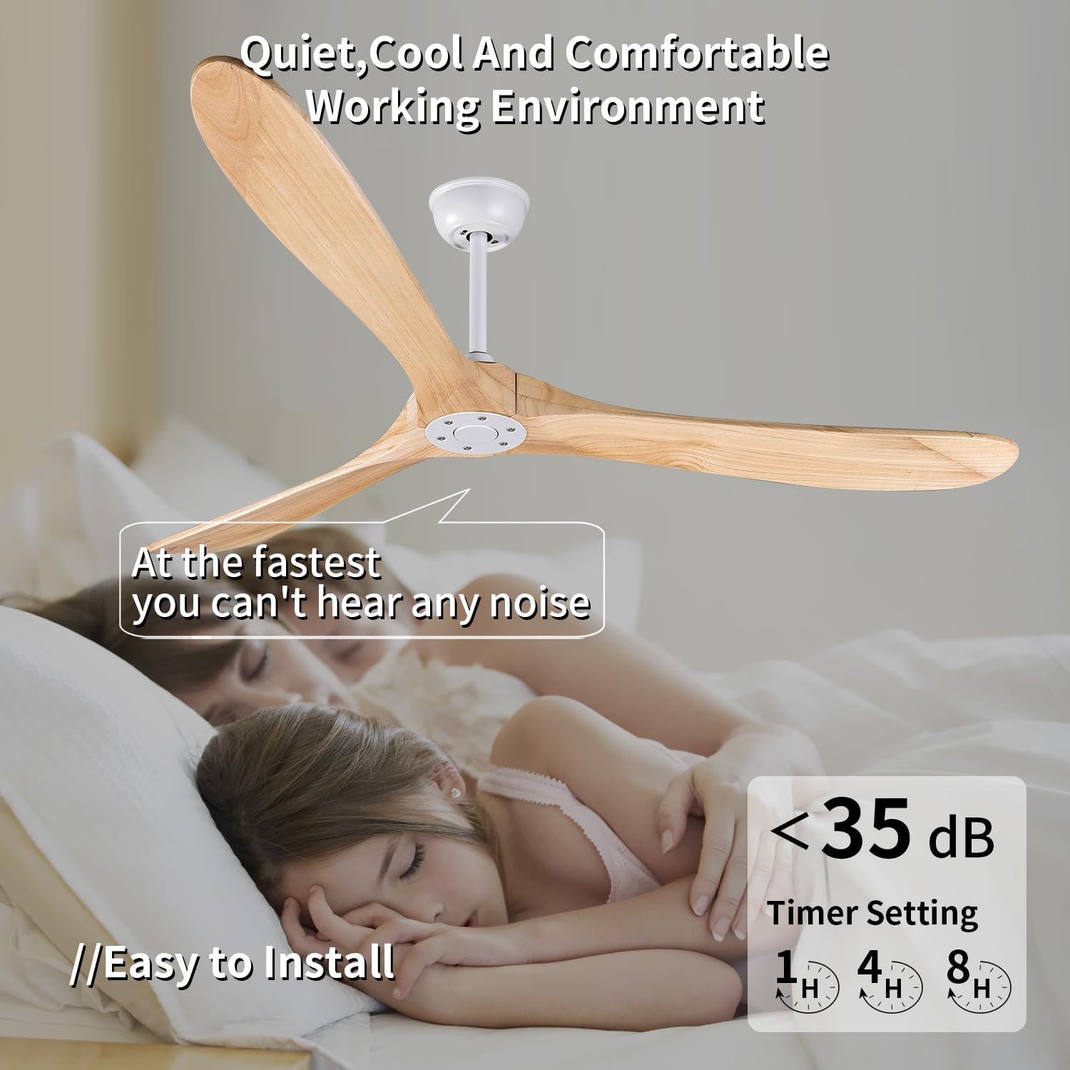 Bigzone 70' Living Room Ceiling Fan With Remote Control, Energy Efficient Quiet DC Motor, 3 Wood Blades, Outdoor Ceiling Fans For Patios With Reversible Blades