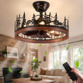 Farmhouse Rustic Ceiling Fan with Light and Remote, 21 Inch Flush Mount Vintage Bladeless Rustic Chandeliers Fan, Rustic Ceiling Fan for Living Room, Bedroom, Hallway, Entryway Lighting
