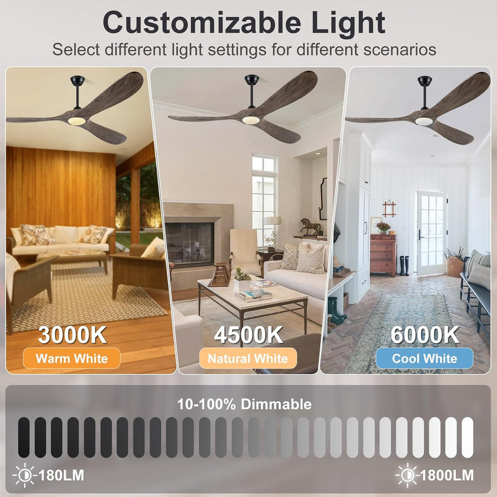 Eliora 52 Inch Ceiling Fans with Lights, Wood Outdoor Ceiling Fan for Patio and Remote Control Rustic Propeller Large Ceiling Fans with Light Farmhouse Indoor Quiet High cfm, Deep Brown