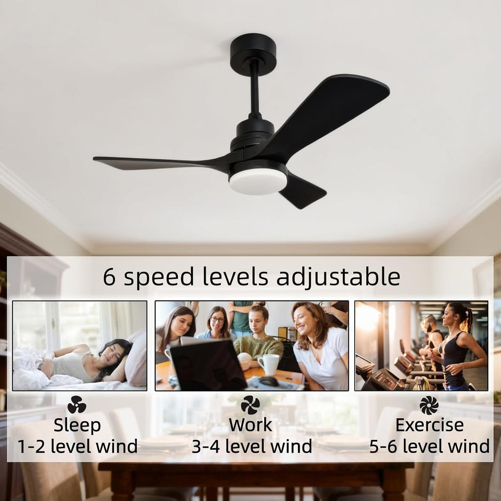 36 inch Ceiling Fan with Light and Remote Control, Reversible DC Motor, Indoor/Outdoor 3 Solid Wood Blades, Modern Ceiling Fan, Suitable for Bedrooms, Living Rooms, Patios, Black