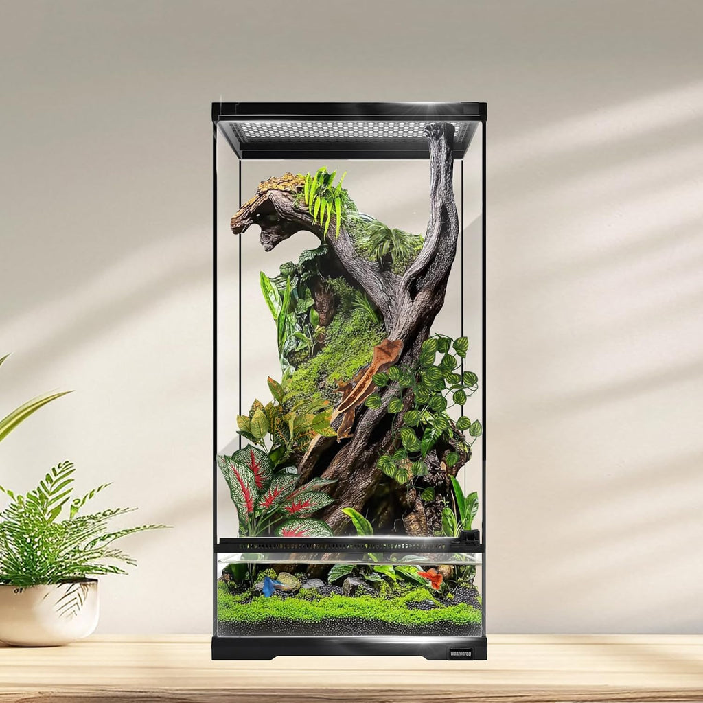 15 Gallon Tall Reptile Glass Tank 12'x12'x24' with Drainage System - Pre-Assembled Vertical Reptile Cage for Arboreal Geckos,Chameleon,Lizard,Tree Frog and Snake with Terrarium Decoration