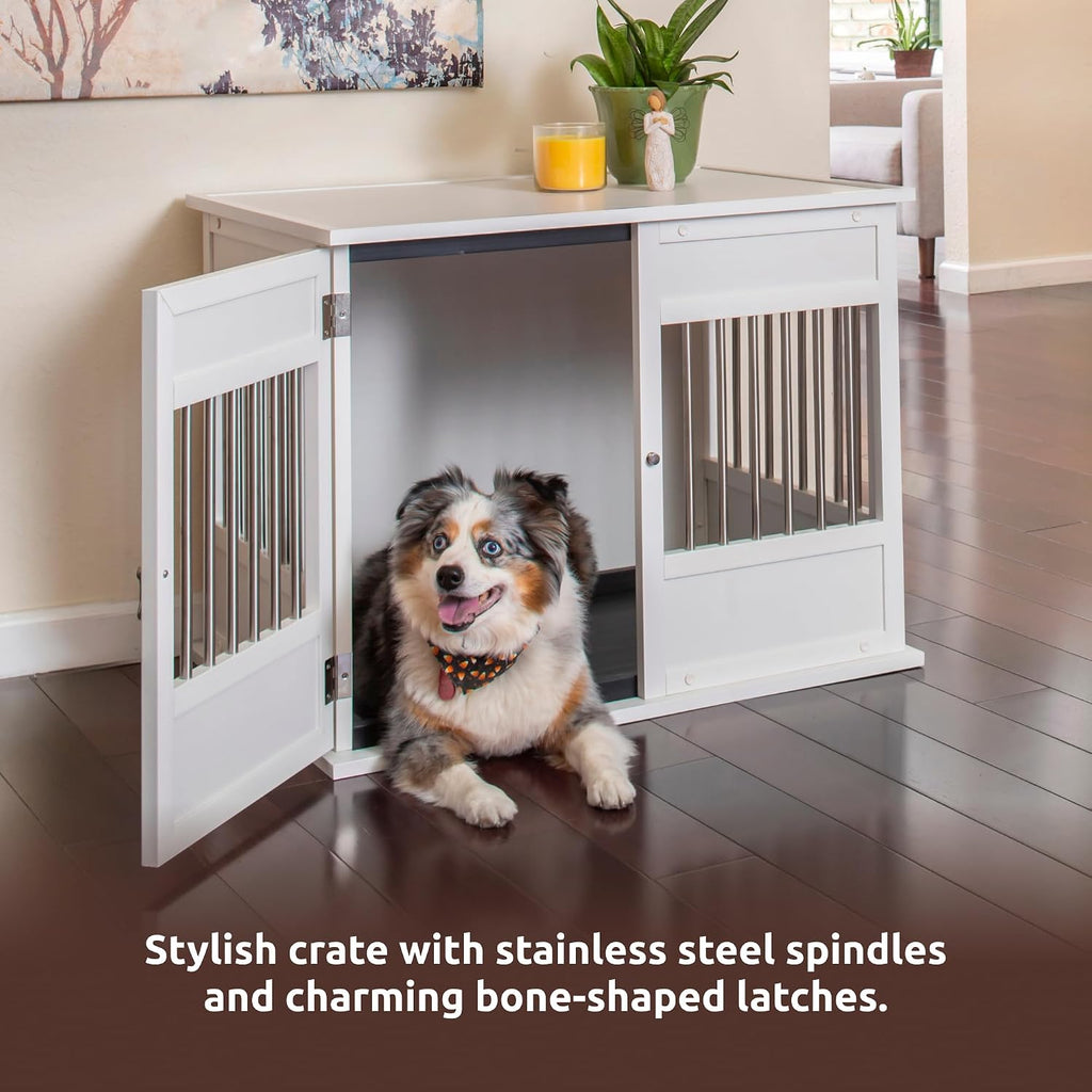 New Age Pet ECOFLEX Horizon Dog Crate & End Table, Modern Slatted Indoor Dog Kennel for Medium, Large & XL Dogs, Durable Composite, Antique White, Medium
