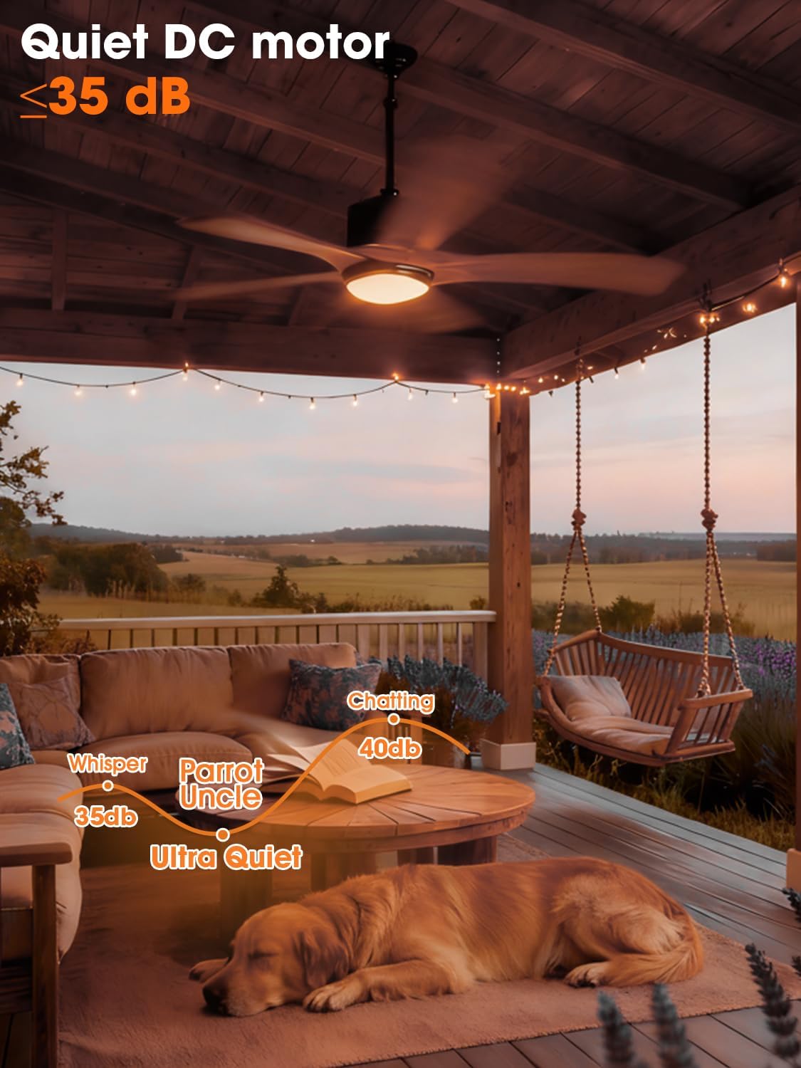 Parrot Uncle 42 Inch Outdoor Ceiling Fan with Light, IP65 Ceiling Fans with Lights and Remote, 3CCT 6-Speed Quite DC Motor, Wet Rated Plug in Ceiling Fan for Patios Porch Pergola (Walnut & Black)