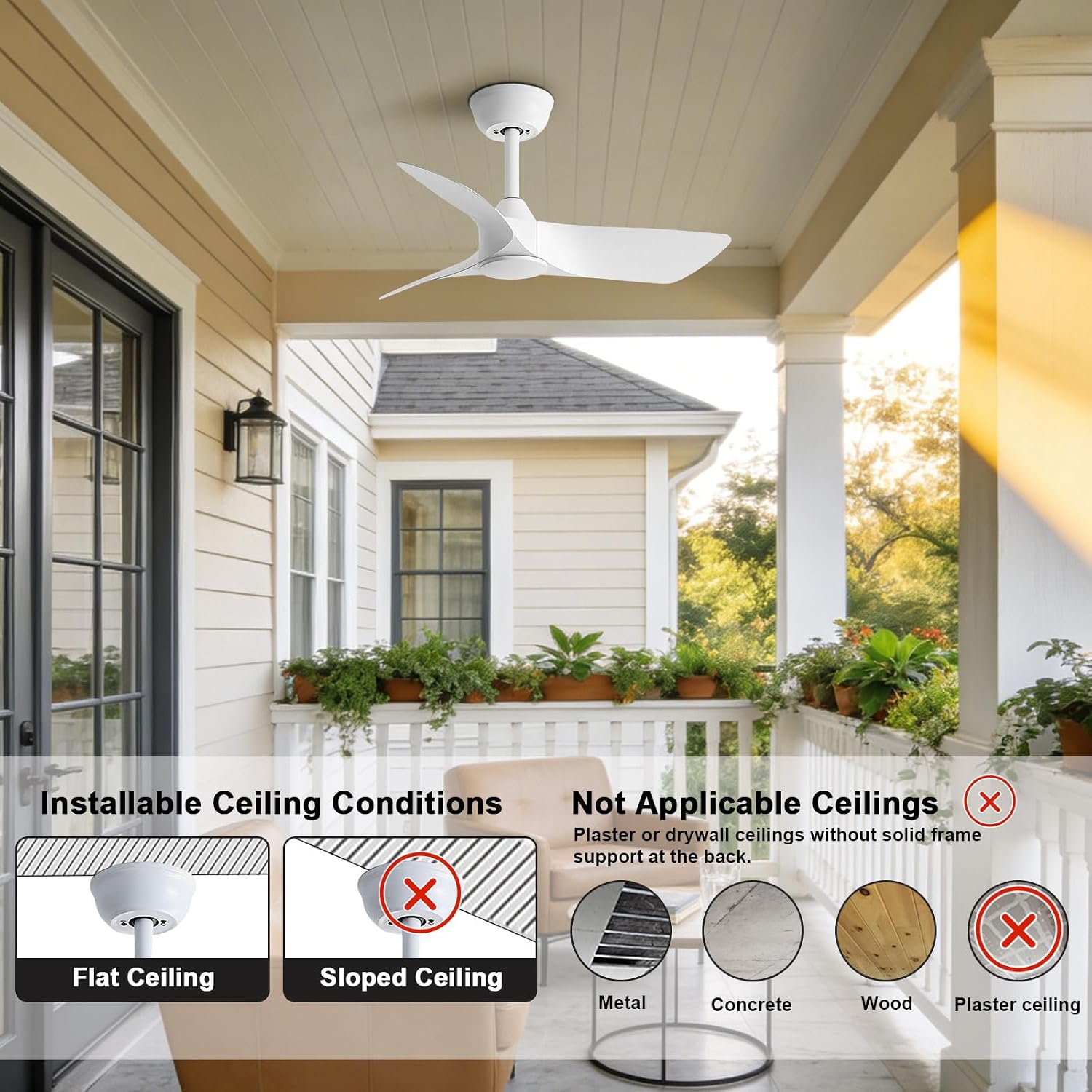 30 Inch White Small Ceiling Fan No Light with Remote 6 speeds | 30 inch quiet ceiling fan no light. 6 speeds, reversible DC motor, timer for small room, bedroom, kitchen, covered patio