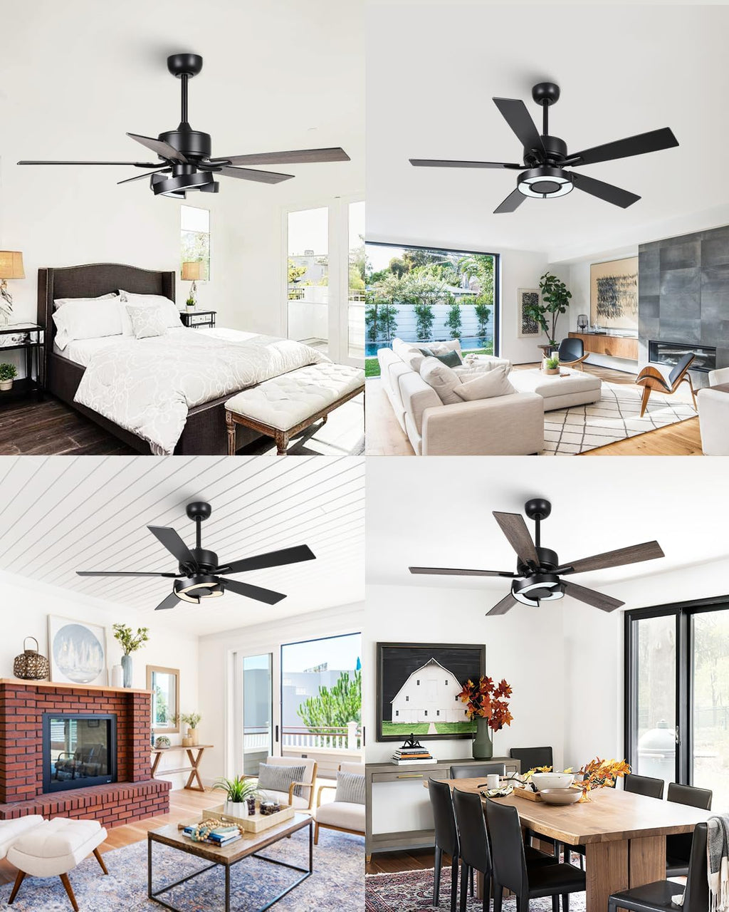 Ceiling Fans with Lights and Remote - Creative Black 52 inch Ceiling Fan with Light, 3CCT, 6 Speeds, Dual-Sided Reversible 5 Blades Indoor Outdoor Modern Chandelier Fan for Bedroom Living Room