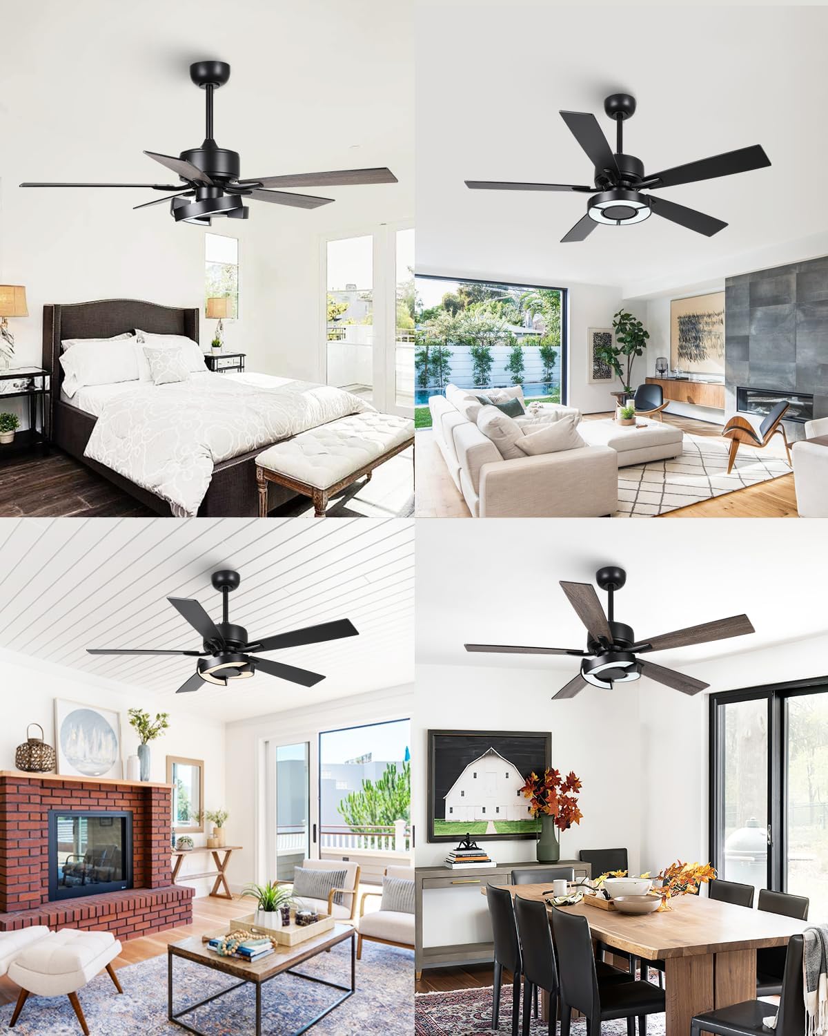 Ceiling Fans with Lights and Remote - Creative Black 52 inch Ceiling Fan with Light, 3CCT, 6 Speeds, Dual-Sided Reversible 5 Blades Indoor Outdoor Modern Chandelier Fan for Bedroom Living Room
