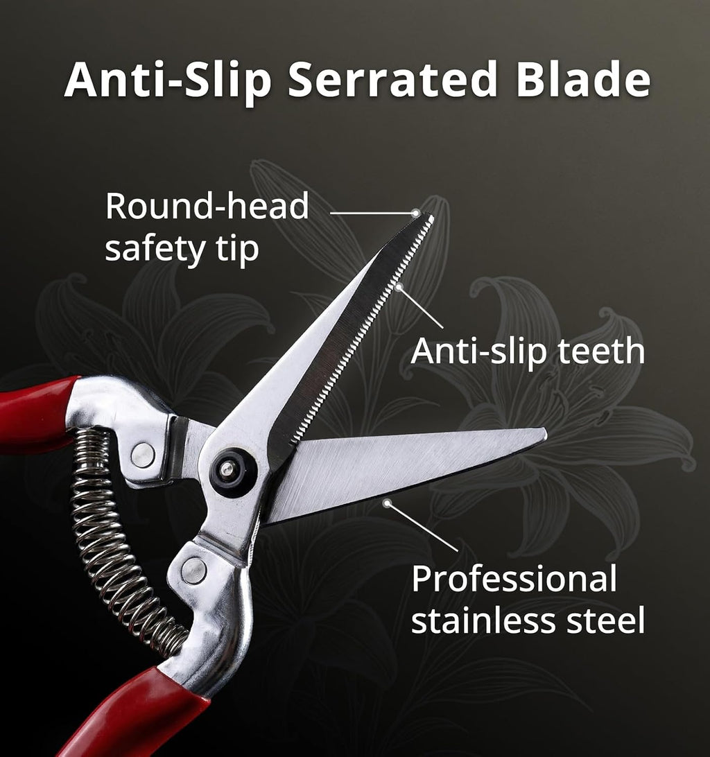 Gardeness 12PCS Pruning Shear Straight Pruning Snip with Stainless Steel Serrated Blade, Adjustable Joint Screw Micro Tip Garden Scissor for Arranging, Trimming, Harvesting Fruit, Vegetables
