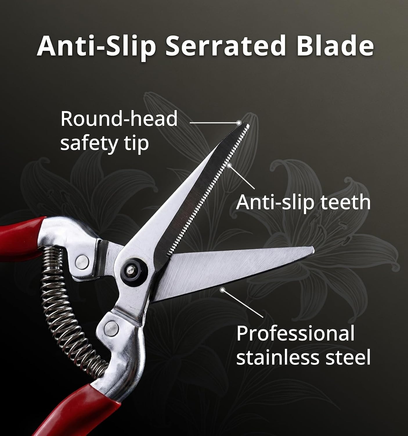 Gardeness 12PCS Pruning Shear Straight Pruning Snip with Stainless Steel Serrated Blade, Adjustable Joint Screw Micro Tip Garden Scissor for Arranging, Trimming, Harvesting Fruit, Vegetables
