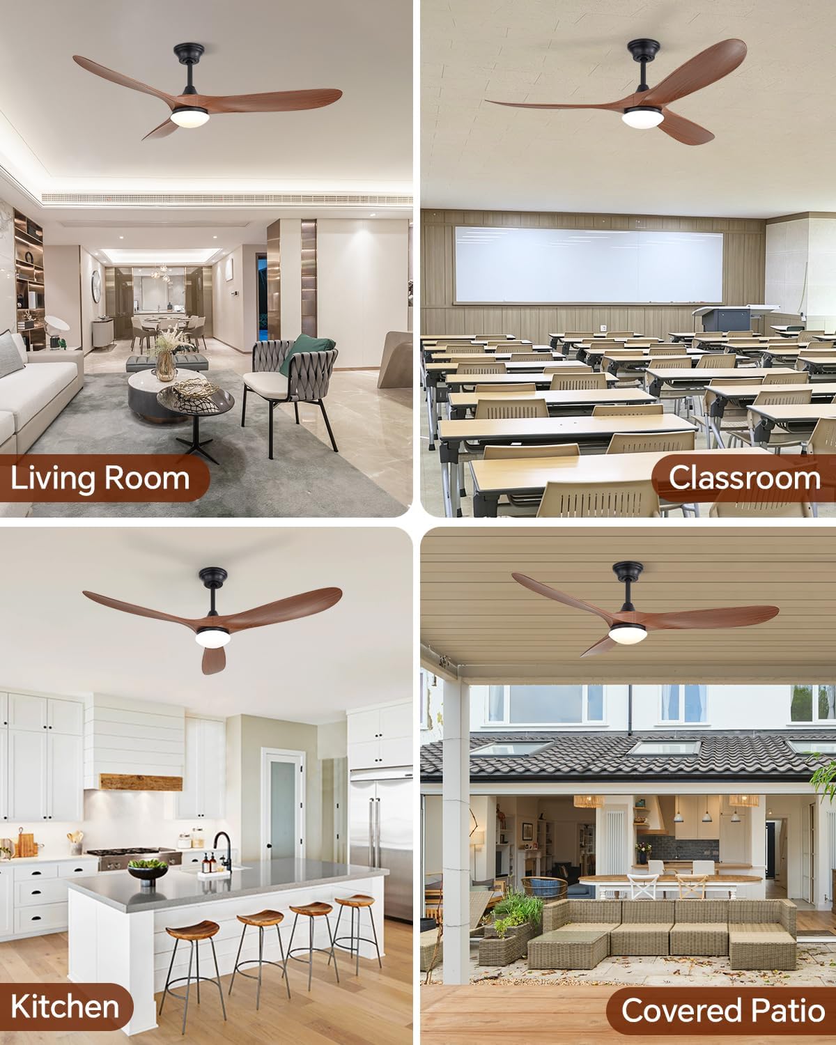Sofucor 60 Inch Smart Ceiling Fans with Lights-Outdoor Modern Smart Ceiling Fan with Alexa/Google/APP/Remote Control, Reversible Quiet DC Motor, ABS Blade Ceiling Fan for Living Room/Farmhouse/Patios
