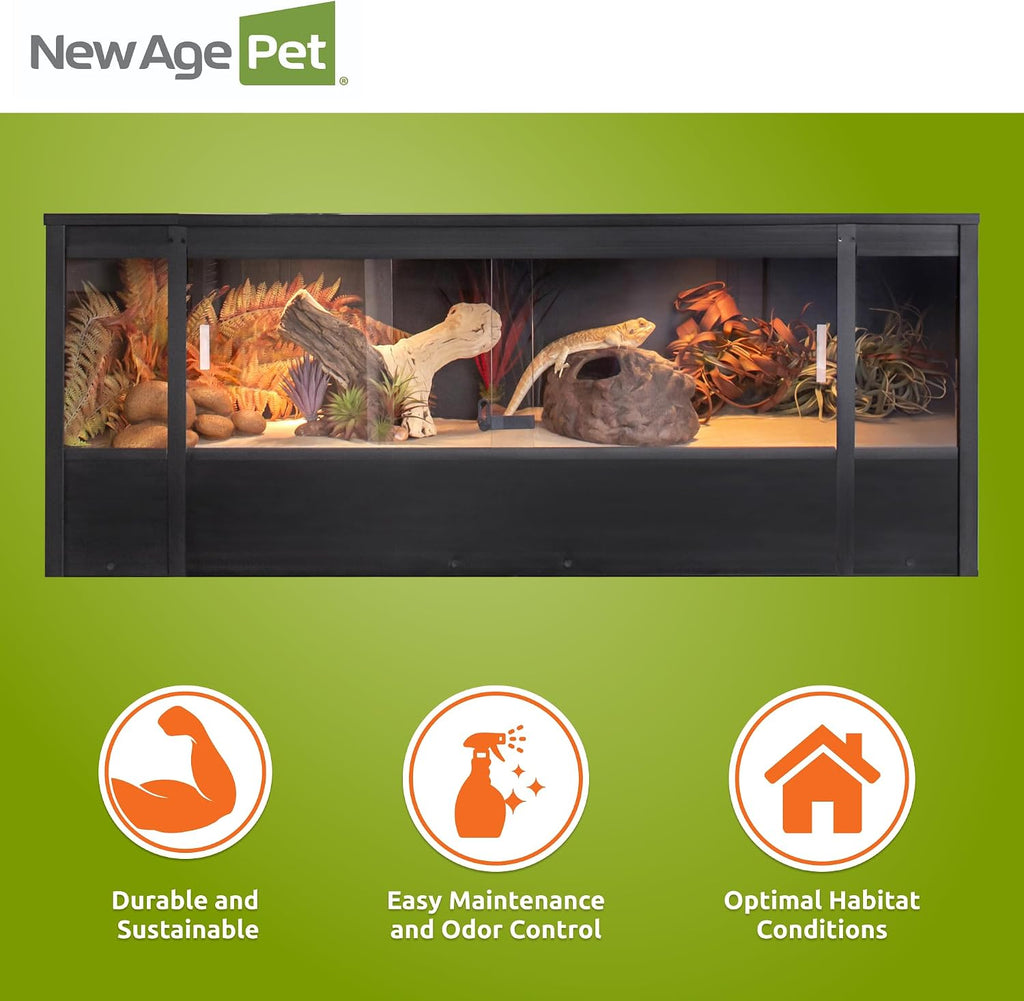New Age Pet ECOFLEX 60' Wide X-Large Reptile Habitat, Mojave Lounge for Snakes, Tortoises & Lizards in Maple, Black & Grey, Easy Assembly, Sliding Glass Doors & Mesh Top