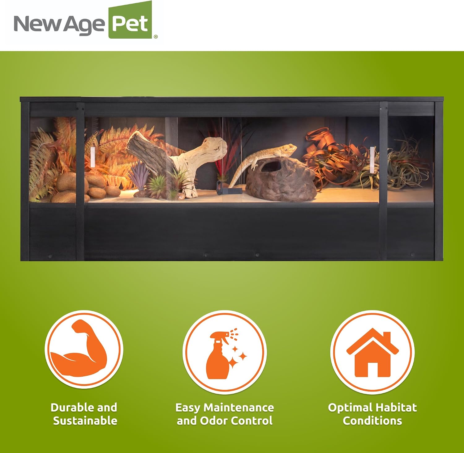 New Age Pet ECOFLEX 60' Wide X-Large Reptile Habitat, Mojave Lounge for Snakes, Tortoises & Lizards in Maple, Black & Grey, Easy Assembly, Sliding Glass Doors & Mesh Top
