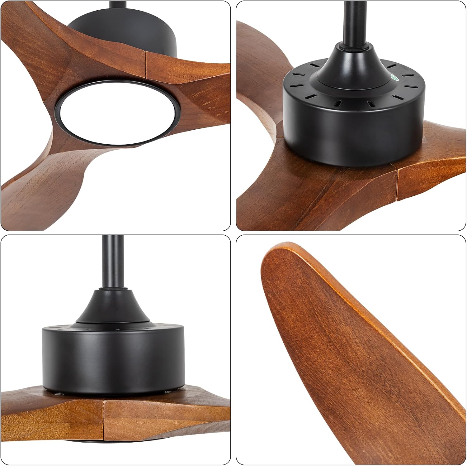 52 Inch Brown Wood Ceiling Fan with Light and Remote, 6 Speed and Reversible DC Motor, 3 Blade Low Profile Flush Mount Mordern Wood Ceiling Fans for Living Room Bedroom Outdoor Patio