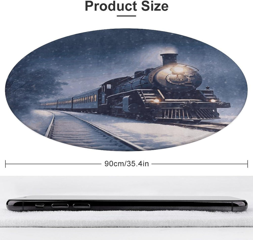 Winter Christmas Snow Night Railway Train Coral Velvet Round Floor Mat Non-Slip Bath Rug Floor Covering for Bathroom Vanity Guest Suite & Vacation Home