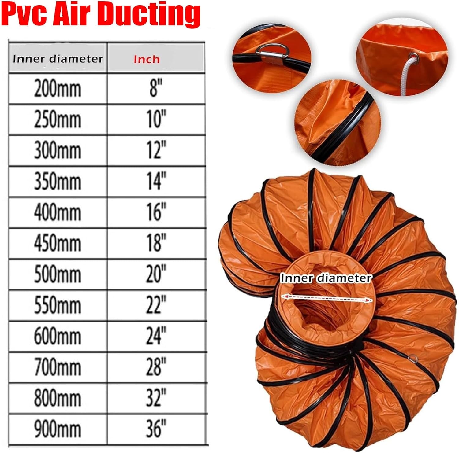 Dryer Vent Hose Length 2m - 10m/6.5ft - 33ft, PVC Nylon Cloth Flexible Duct with Clamps, Heavy-Duty Protection for HVAC Ventilation and Exhaust, Tight Space(200mm/8inch,L 5m(16.4ft))