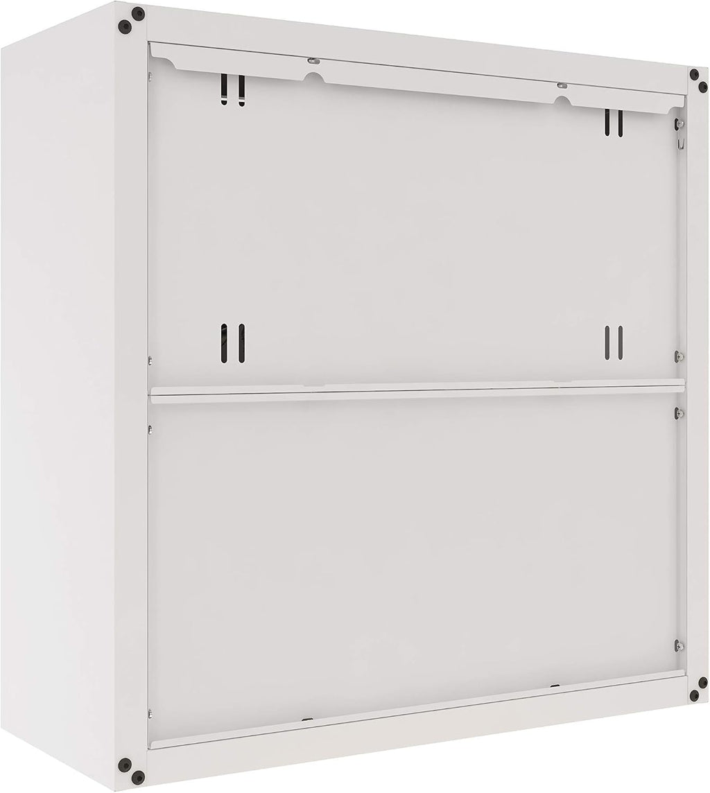 Floating Garage Storage Cabinet - Heavy-Duty Wall Mount Steel Cabinet, Lockable 2-Door Design, Removable Shelf, 44 lbs Capacity, Ready-to-Assemble Metal Garage Organizer (White and Grey)