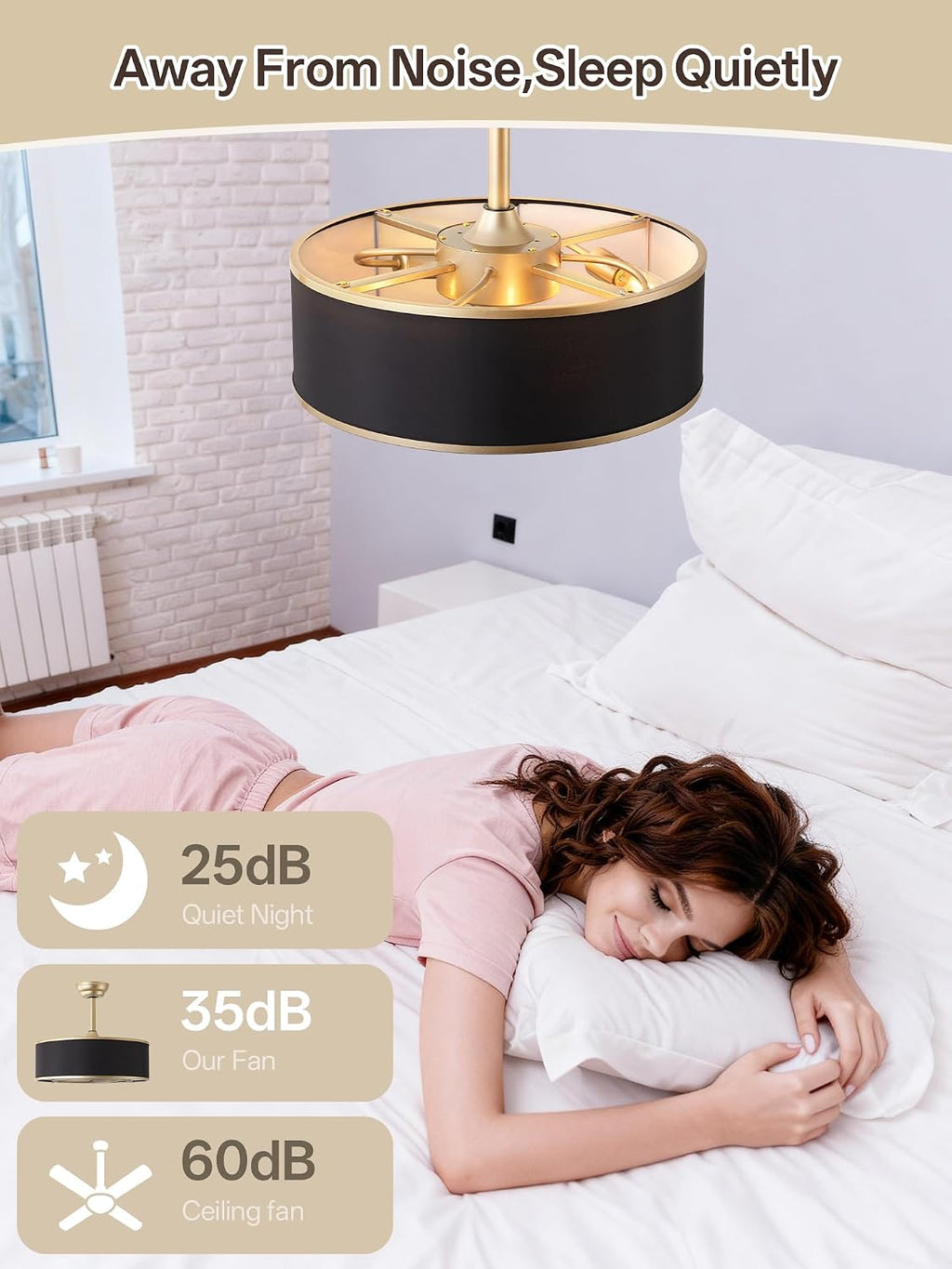 20' Black and Gold Caged Boho Fandelier Ceiling Fan with Light & Remote Control - Bladeless Chandelier Fan, 6 Speed Quiet Reversible Motor for Bedroom, Nursery, Living Room