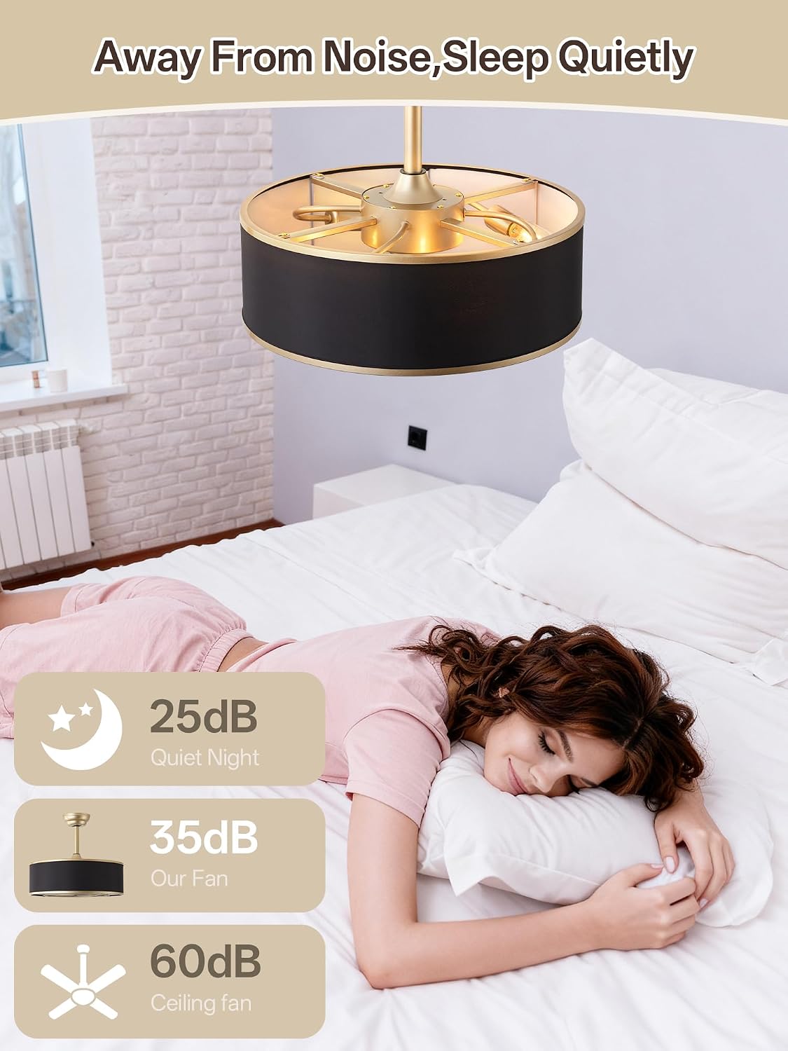 20' Black and Gold Caged Boho Fandelier Ceiling Fan with Light & Remote Control - Bladeless Chandelier Fan, 6 Speed Quiet Reversible Motor for Bedroom, Nursery, Living Room