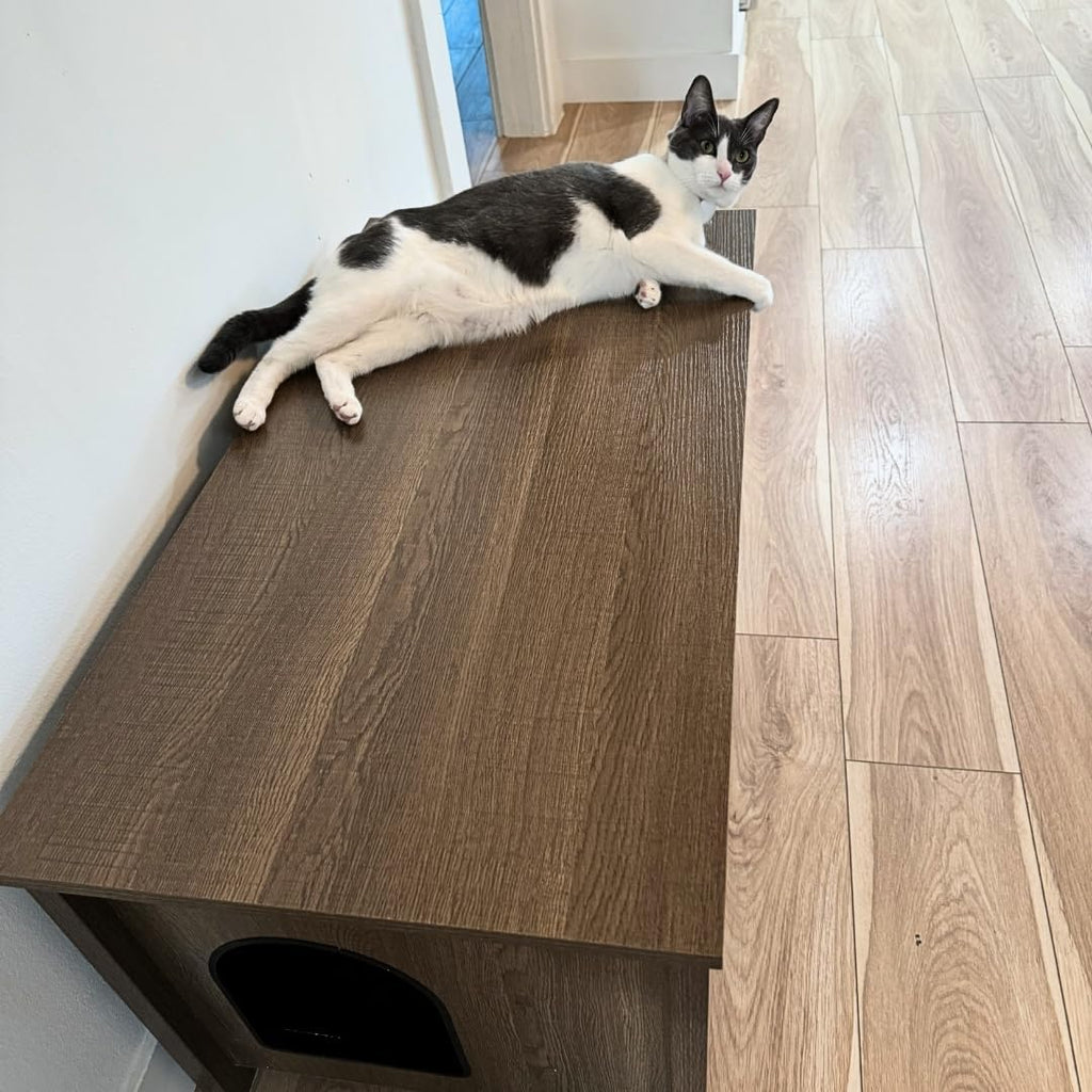 Parker Designer Cat Litter Box Enclosure – Hidden, Dog-Proof Pet Furniture with Lid, Elegant & Odor-Contained for Large Cats, Light Brown