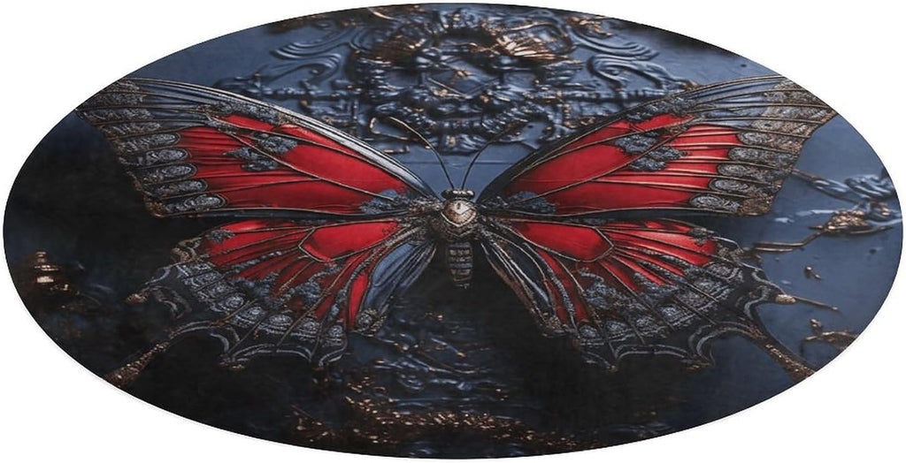Red Butterfly Coral Velvet Round Floor Mat Non-Slip Bath Rug Floor Covering for Bathroom Vanity Guest Suite & Vacation Home