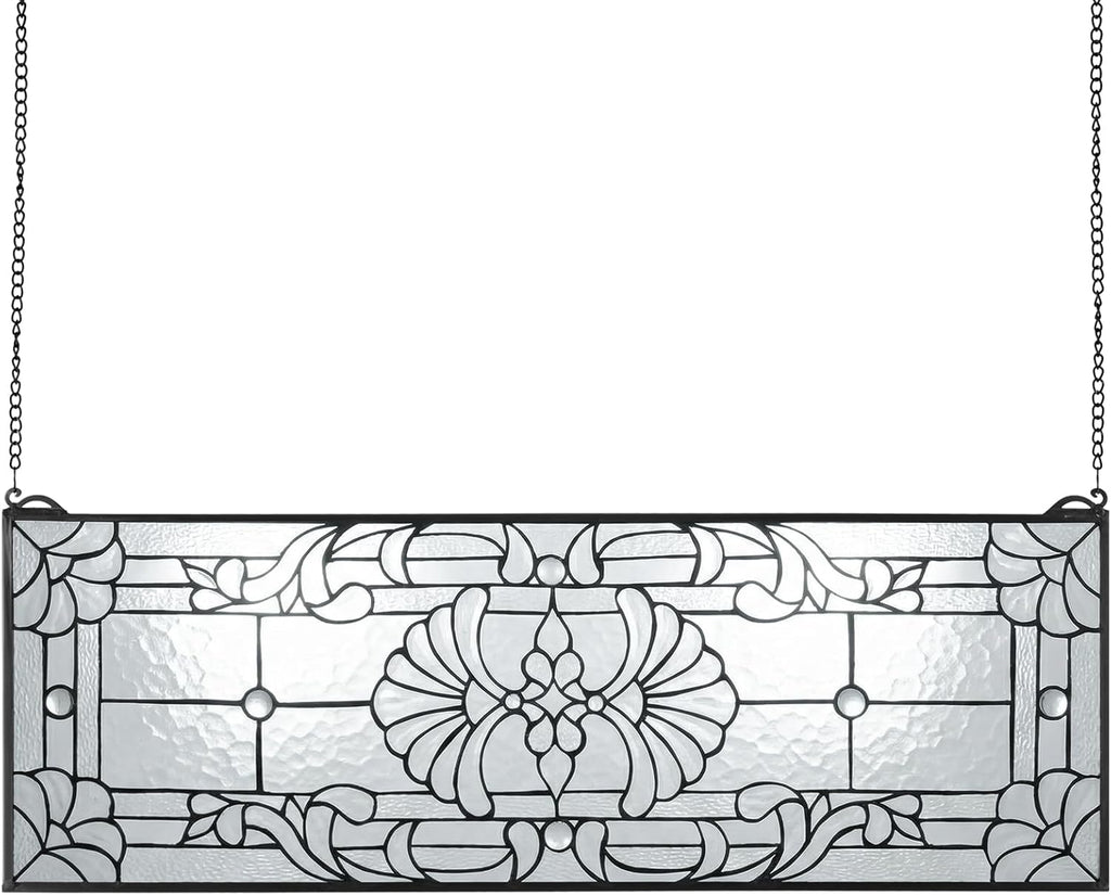 VEVOR Stained Glass Window Panel, 35.2' x 13' Tiffany Style Hanging Transom Window Panel with Chain, Large Horizontal Rectangle Stain Glass, Vintage Traditional Art Handcrafts for Kitchen Home Decor