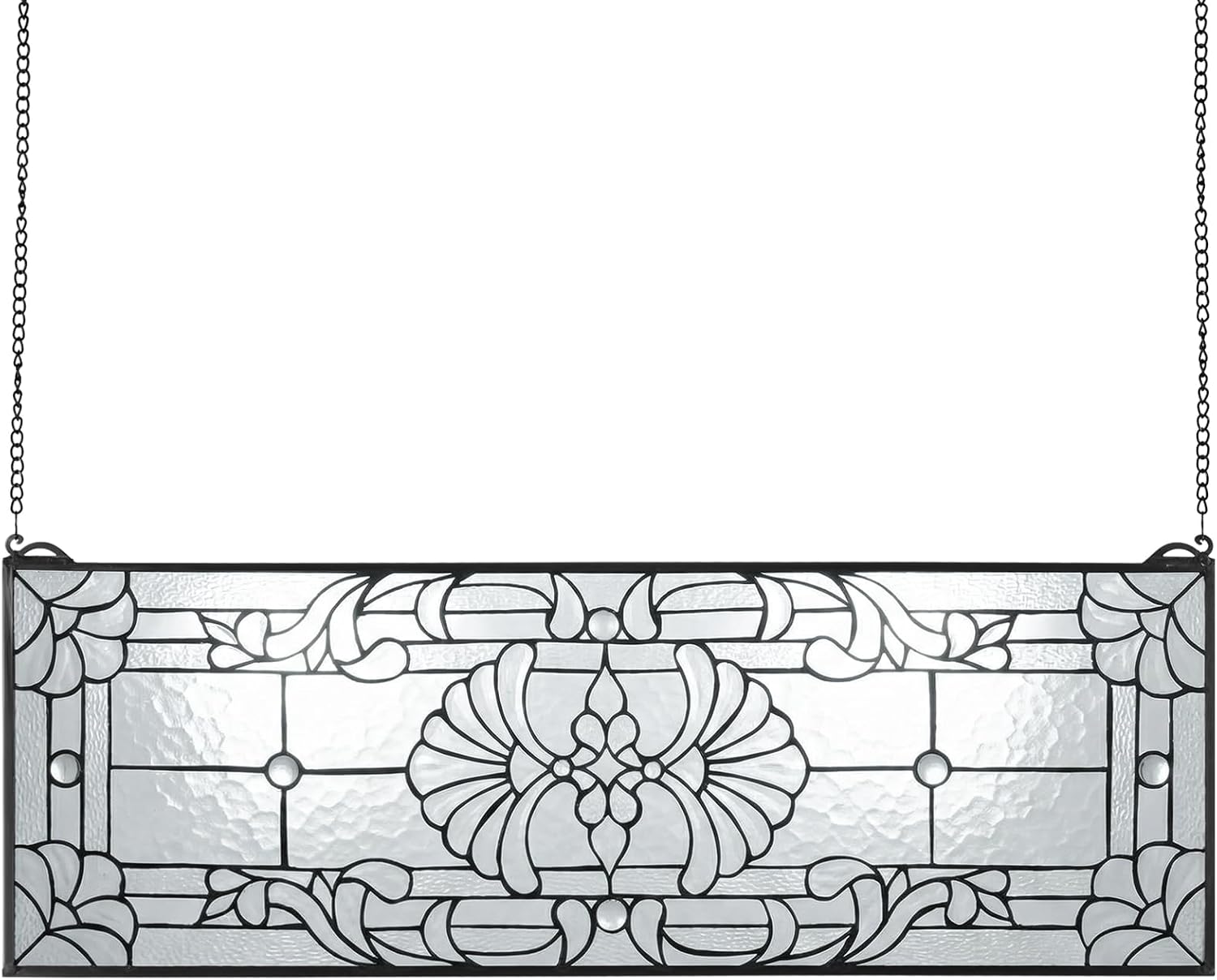 VEVOR Stained Glass Window Panel, 35.2' x 13' Tiffany Style Hanging Transom Window Panel with Chain, Large Horizontal Rectangle Stain Glass, Vintage Traditional Art Handcrafts for Kitchen Home Decor