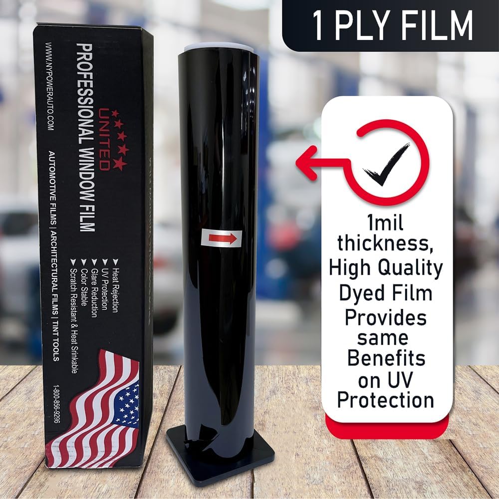 United Professional 1Ply Window Tint Film - 20'x100', 20% VLT, 3 Rolls, Upgraded Dyed PET Film, 1 mil Thickness, 99% UV Block, Deep Shade Privacy Window Tint for Car, Truck, Home– Heat & Glare Control