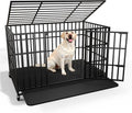 LEMBERI 48 Inch Heavy Duty Dog Crate, Indestructible Dog Kennel Indoor, Escape Proof Pet Cage for Large Dogs, High Anxiety Dog Crate with Double Door, Lockable Wheels & Removable Tray