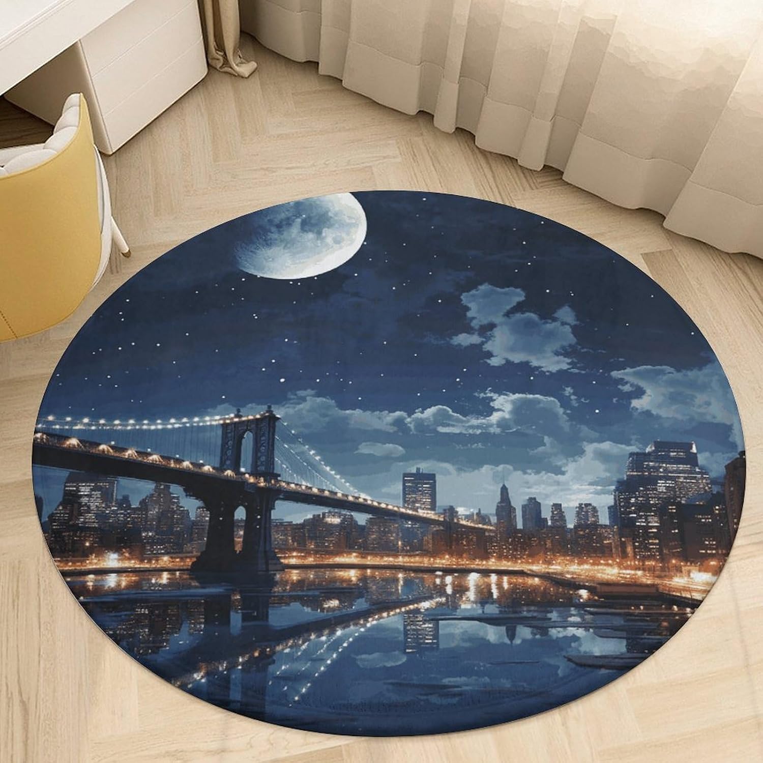 Moon Light New York City Coral Velvet Round Floor Mat Non-Slip Bath Rug Floor Covering for Bathroom Vanity Guest Suite & Vacation Home