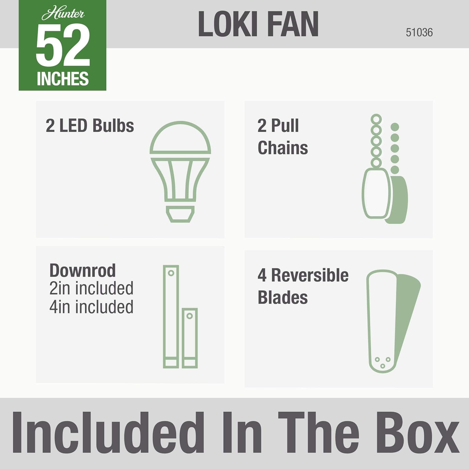 Hunter Fan Company, 51036, 52 inch Loki Weathered Copper Ceiling Fan with LED Light Kit and Pull Chain