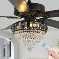 Modern Crystal Ceiling Fans with Lights and Remote Control, Farmhouse Retro Black Ceiling Fan Light, 52 Inch Fandelier Ceiling Fan for Living Room, Dining Room, Bedroom, Office