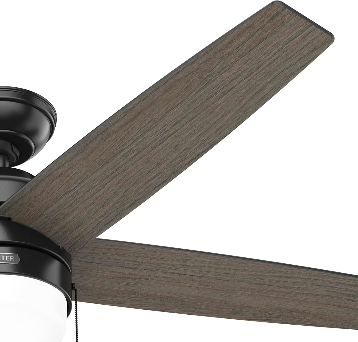 Hunter Fan 52 Inch Matte Black Indoor Ceiling Fan with Light and Pull Chain for Bedroom, Kitchen, Living Room (Renewed)