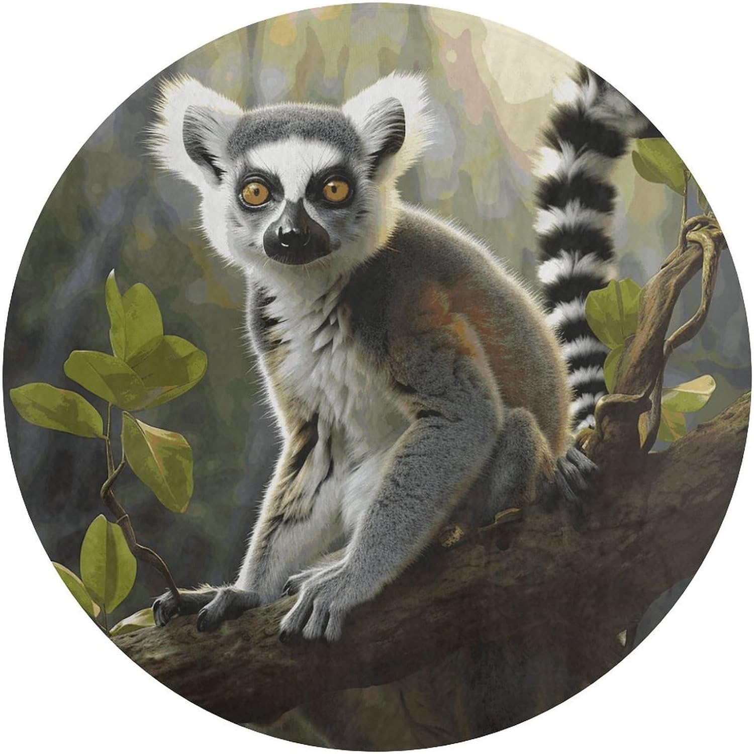 Tailed Lemur Coral Velvet Round Floor Mat Non-Slip Bath Rug Floor Covering for Bathroom Vanity Guest Suite & Vacation Home