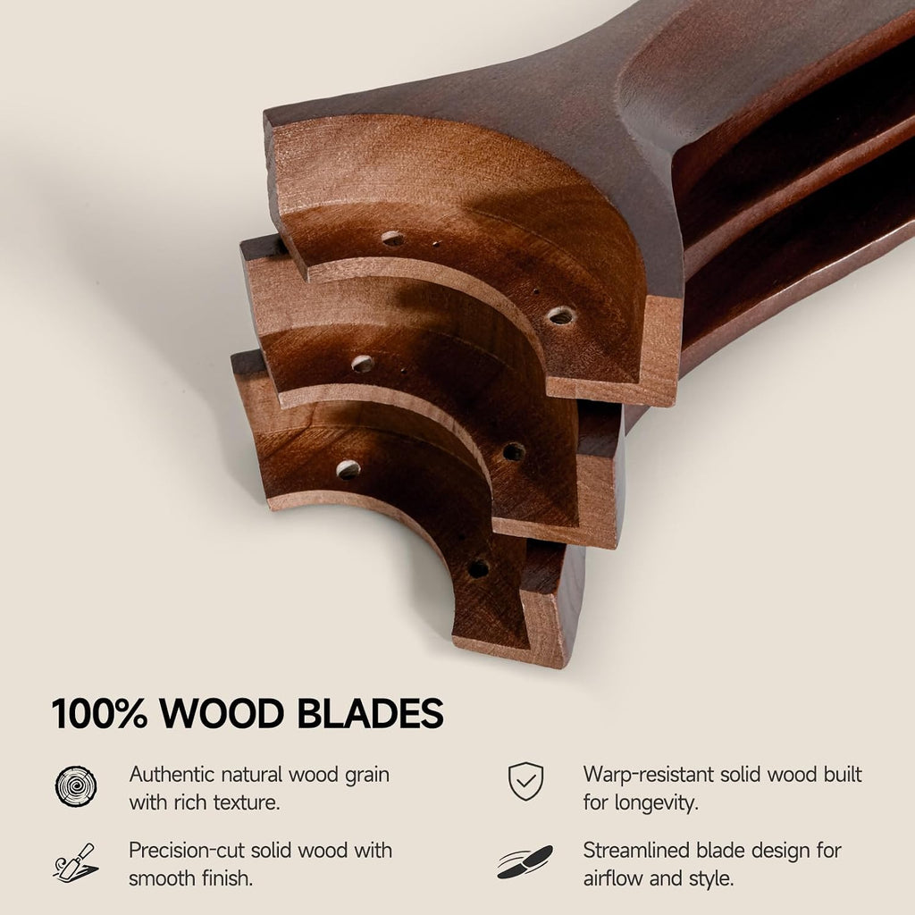 Skylike 52' Wood Outdoor Ceiling Fan with Lights, Propeller Farmhouse Ceiling Fan and Remote Control, 3 Blade Dark Walnut Ceiling Fan for Patio,Porch, Gazebo, Bedroom