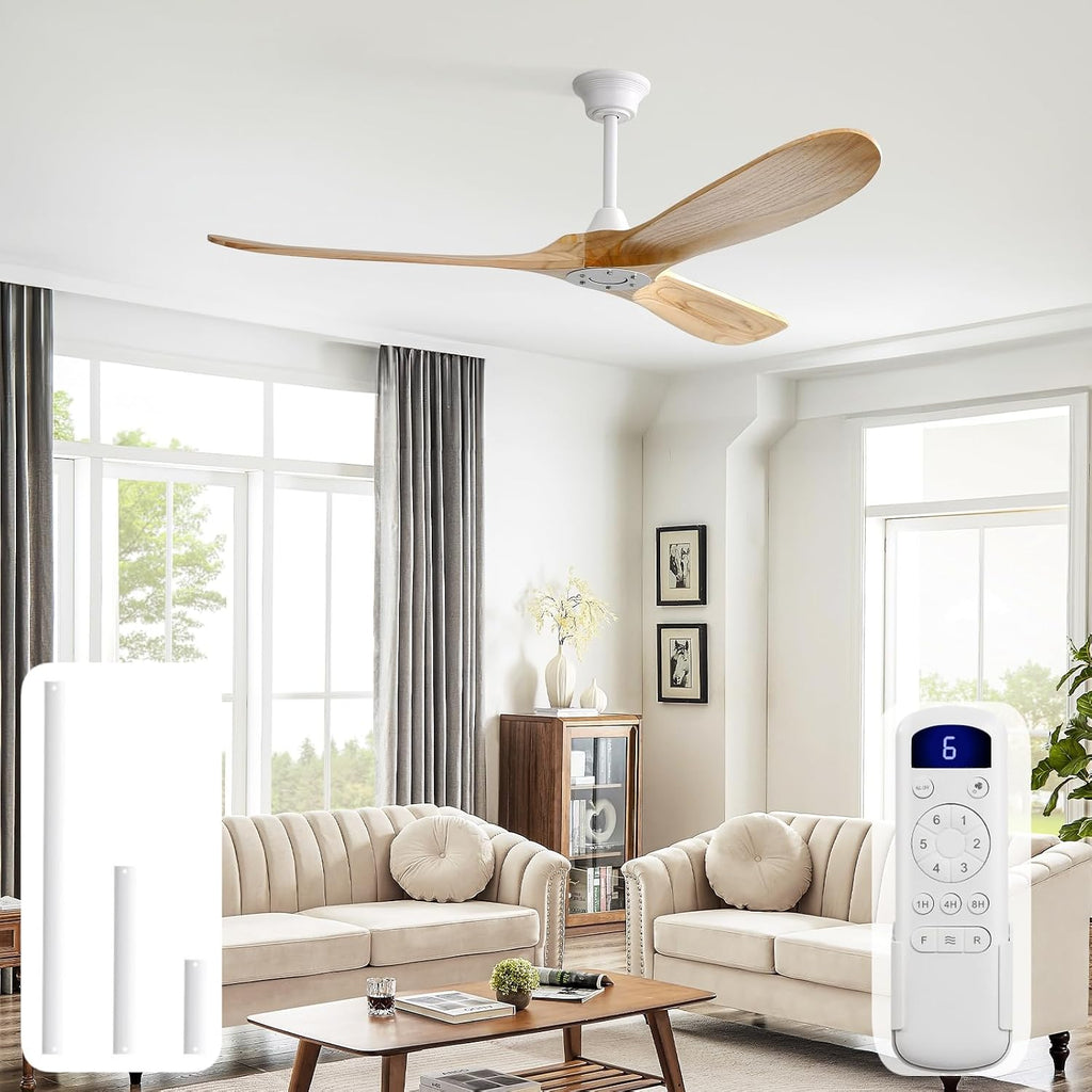 Sofucor 60 Inch Ceiling Fans No Light-Outdoor Ceiling Fan with Remote Control, 3 Blade Reversible DC Motor, Modern Wood Ceiling Fan Without Light for Bedroom Indoor Patios Farmhouse, Burlywood