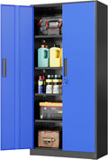 INTERGREAT Storage Cabinet with Doors and Shelves, Metal Garage Storage Cabinets with Lock, Black Lockable Steel Supply Cabinet for Home Office, Warehouse (Black Blue)