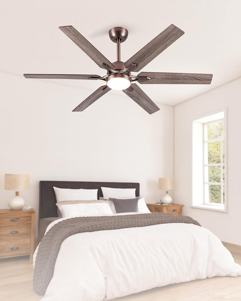 Minislak 52' Oil Rubbed Bronze Smart Ceiling Fan with Light via WiFi Alexa,6-Speeds Quiet DC Motor,Dimmable,Outdoor Antique Bronze Large Ceiling Fan for Living Room,Bedroom,Dual Finish 6 Blades