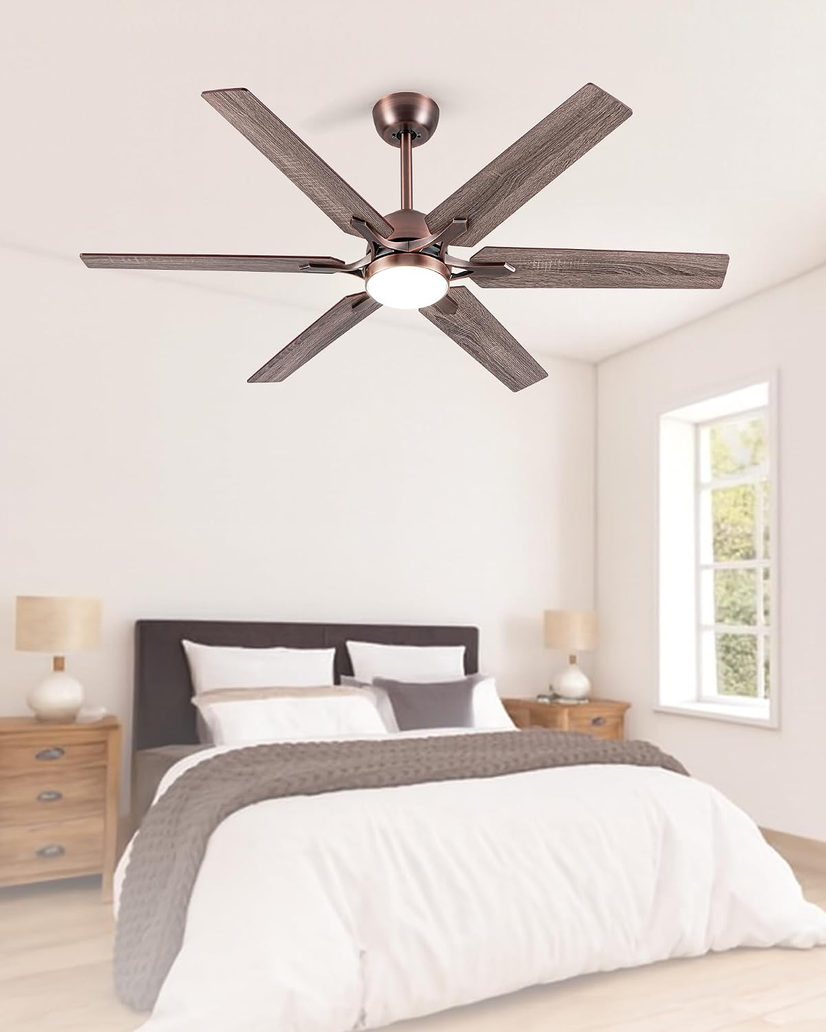 Minislak 52' Oil Rubbed Bronze Smart Ceiling Fan with Light via WiFi Alexa,6-Speeds Quiet DC Motor,Dimmable,Outdoor Antique Bronze Large Ceiling Fan for Living Room,Bedroom,Dual Finish 6 Blades