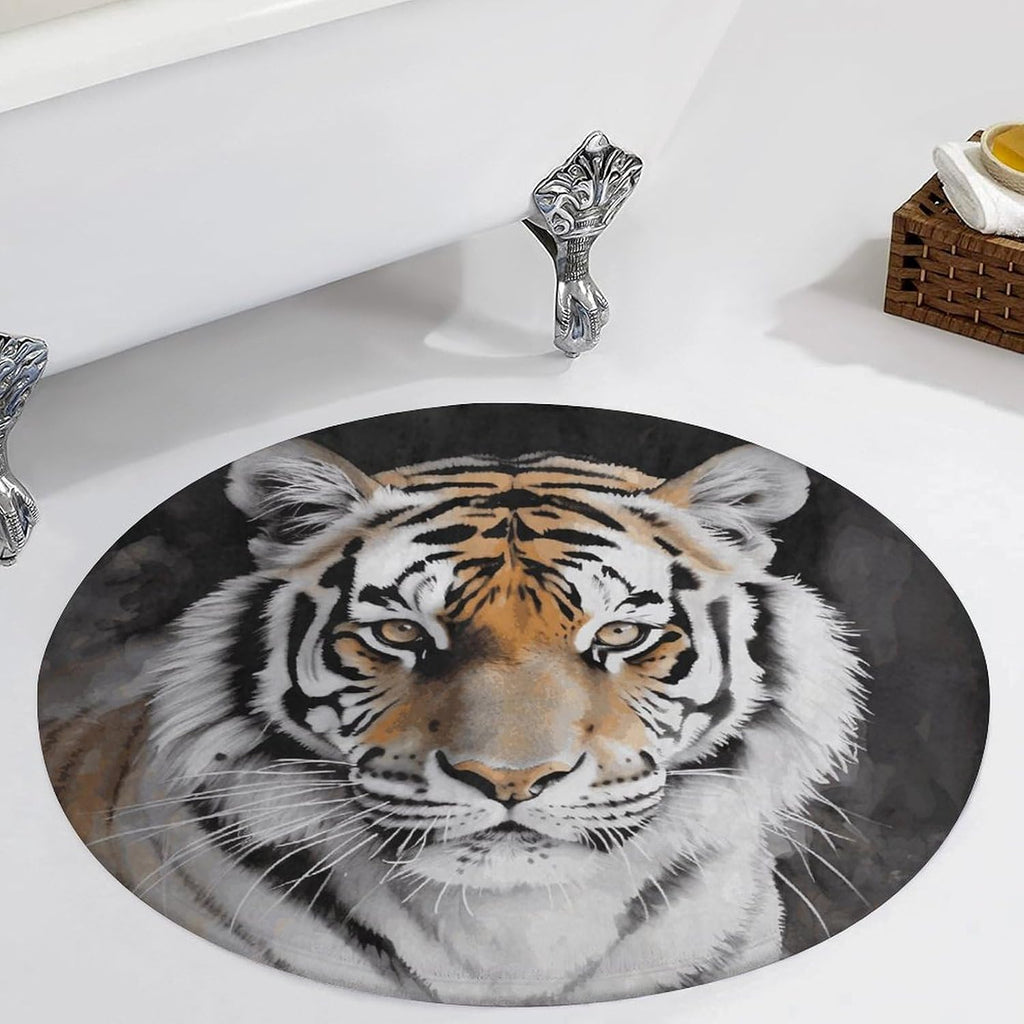 Tiger Coral Velvet Round Floor Mat Non-Slip Bath Rug Floor Covering for Bathroom Vanity Guest Suite & Vacation Home